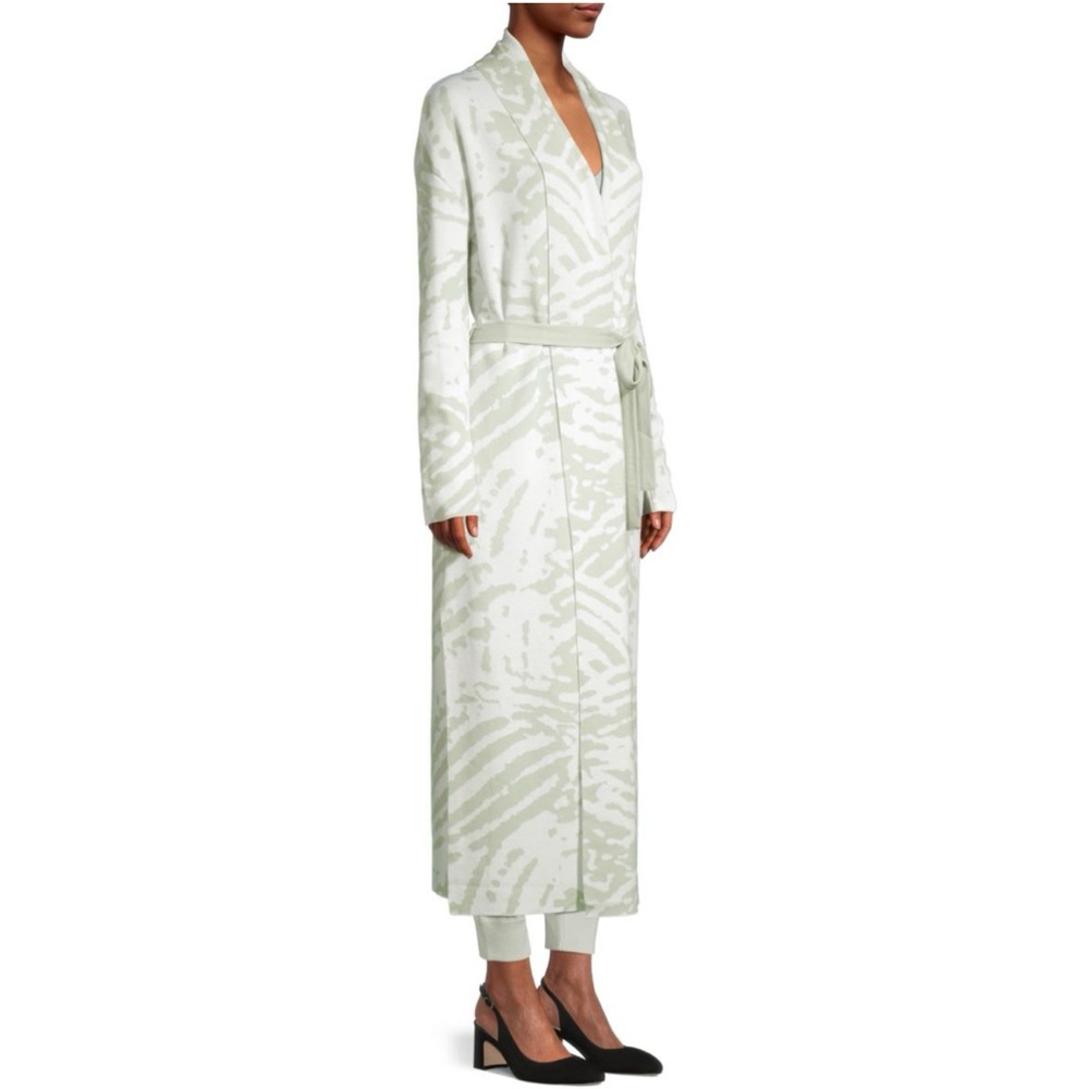 Elie Tahari Wool Animal Print Long Robe Cardigan XS